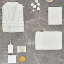 Daıly Soft Offwhıte Bademantel für Frauen aus 100% Baumwolle S/M