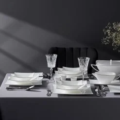 Jumbo Wind Platin 64-teiliges Tafelservice für 12 Personen – Quadratisch