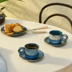 Karaca Arthur Marineblaue Teetasse für 2 Personen, 260 ml