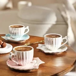 Karaca Auster Porzellan Kaffee Tassen Set Für 2 Personen Weiß 90 Ml