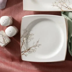 Karaca Autumn Fine Cream 60-teiliges Porzellangeschirr für 12 Personen quadratisch