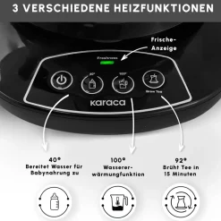 Karaca Çaysever 3 in 1 Sprechende Glas Teekocher Wasserkocher und Vorbereitung von Speisewasser, 1700W, Chrom