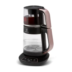 Karaca Çaysever 3 in 1 Sprechende Glas Teekocher Wasserkocher und Vorbereitung von Speisewasser 1700W, Rosegold