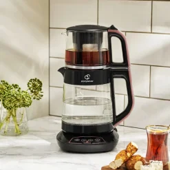 Karaca Çaysever 3 in 1 Sprechende Glas Teekocher Wasserkocher und Vorbereitung von Speisewasser 1700W, Rosegold
