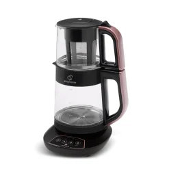 Karaca Çaysever 3 in 1 Sprechende Glas Teekocher Wasserkocher und Vorbereitung von Speisewasser 1700W, Rosegold