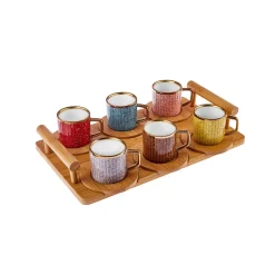 Karaca Bambus farbige Kaffeetasse Set, 6 Personen, 90 ml mit Tablett