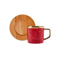 Karaca Bambus farbige Kaffeetasse Set, 6 Personen, 90 ml mit Tablett