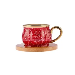 Karaca Bambus Rot Kaffeetassen-Set 90 ml, 6 Personen, mit Tablett