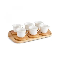 Karaca Bambus-Tablett 6-Personen-Kaffeetassen-Set, 90 ml