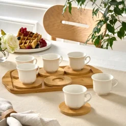 Karaca Bambus-Tablett 6-Personen-Kaffeetassen-Set, 90 ml