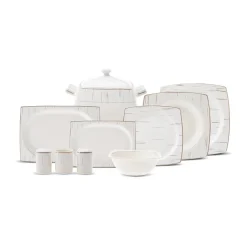 Karaca Batik Cream 60-teiliges Tafelgeschirr-Set für 12 Personen Gold Quadrat