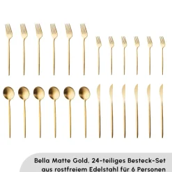 Karaca Bella Matte Gold Besteck Set für 6 Personen, 24 Teilig