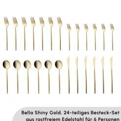 Karaca Bella Shiny Gold V2 Besteck Set für 6 Personen, 24 Teilig