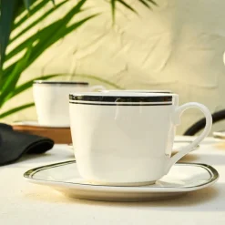 Karaca Black Line Teetassen-Set für 6 Personen, 12 Teilig, 220 ml