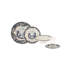 Karaca Blaues Iliad 26 Teiliges Frühstücksset und Servierschalen Für 6 Personen