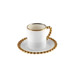 Karaca Boncuk 12-teiliges Bone China Espresso Türkisch-Kaffeetassen-Set für 6 Personen, 80 ml, Weiß Gold