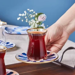 Karaca Bursa Türkisches Teeglas-Set, 12-teilig, Marineblau