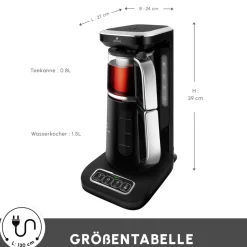 Karaca Caysever Robotea Pro 4 in 1 sprechender automatischer Teekocher Wasserkocher und Filterkaffeemaschine 2500W Chrome