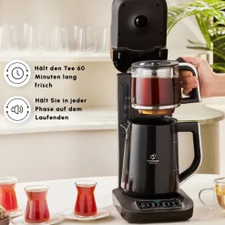 Karaca Caysever Robotea Pro 4 in 1 sprechender automatischer Teekocher Wasserkocher und Filterkaffeemaschine 2500W Chrome