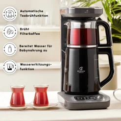 Karaca Caysever Robotea Pro 4 in 1 sprechender automatischer Teekocher Wasserkocher und Filterkaffeemaschine 2500W Space Grau