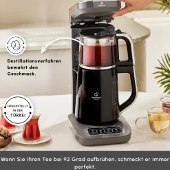Karaca Caysever Robotea Pro 4 in 1 sprechender automatischer Teekocher Wasserkocher und Filterkaffeemaschine 2500W Space Grau