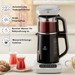 Karaca Caysever Robotea Pro 4 in 1 sprechender automatischer Teekocher Wasserkocher und Filterkaffeemaschine, Starlight, 2500W