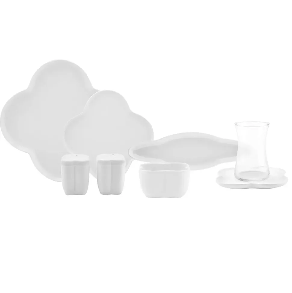 Karaca Clover Porzellan 6 Personen Frühstücksset und Servierschalen, 28 Teilig