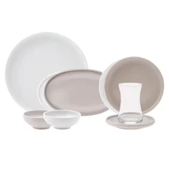 Karaca Cordelia für 6 Personen Frühstücksset und Servierschalen, 26 Teilig, Grau