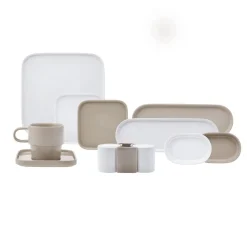 Karaca Cubique Grau 35-teiliges Porzellan Frühstücksset und Servierschalen Quadratisch für 6 Personen