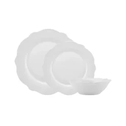 Karaca Daisy für 4 Personen Geschirrset, 12 Teilig, New Generation Bone, Weiß