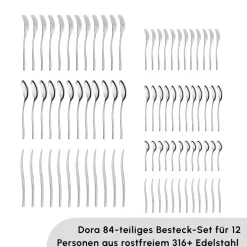 Karaca Dora 316+ Premium 84 Teiliges Für 12 Personen Besteck Set