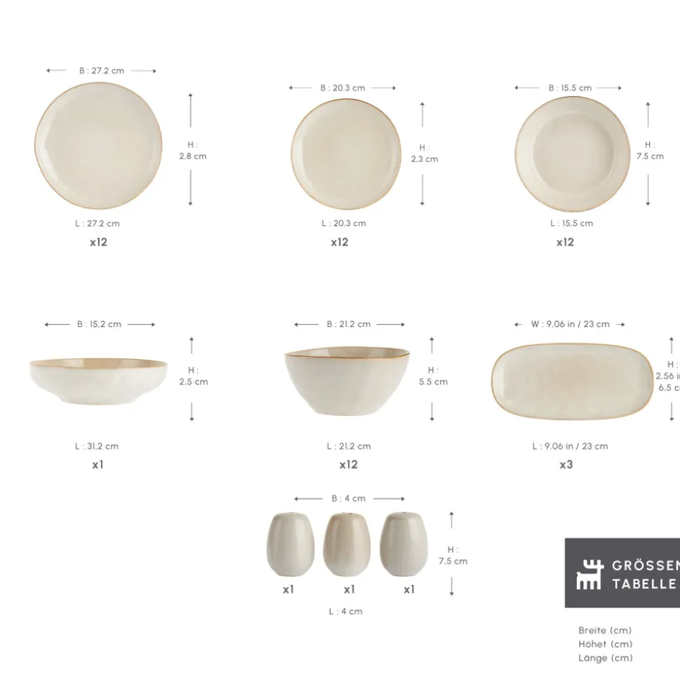Karaca Earth Collection Aria 55-teiliges Tafelservice für 12 Personen Beige