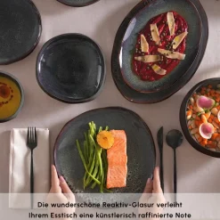 Karaca Earth Collection Galactic 55-teiliges Tafelservice für 12 Personen – Schwarz