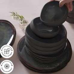 Karaca Earth Collection Galactic 55-teiliges Tafelservice für 12 Personen – Schwarz