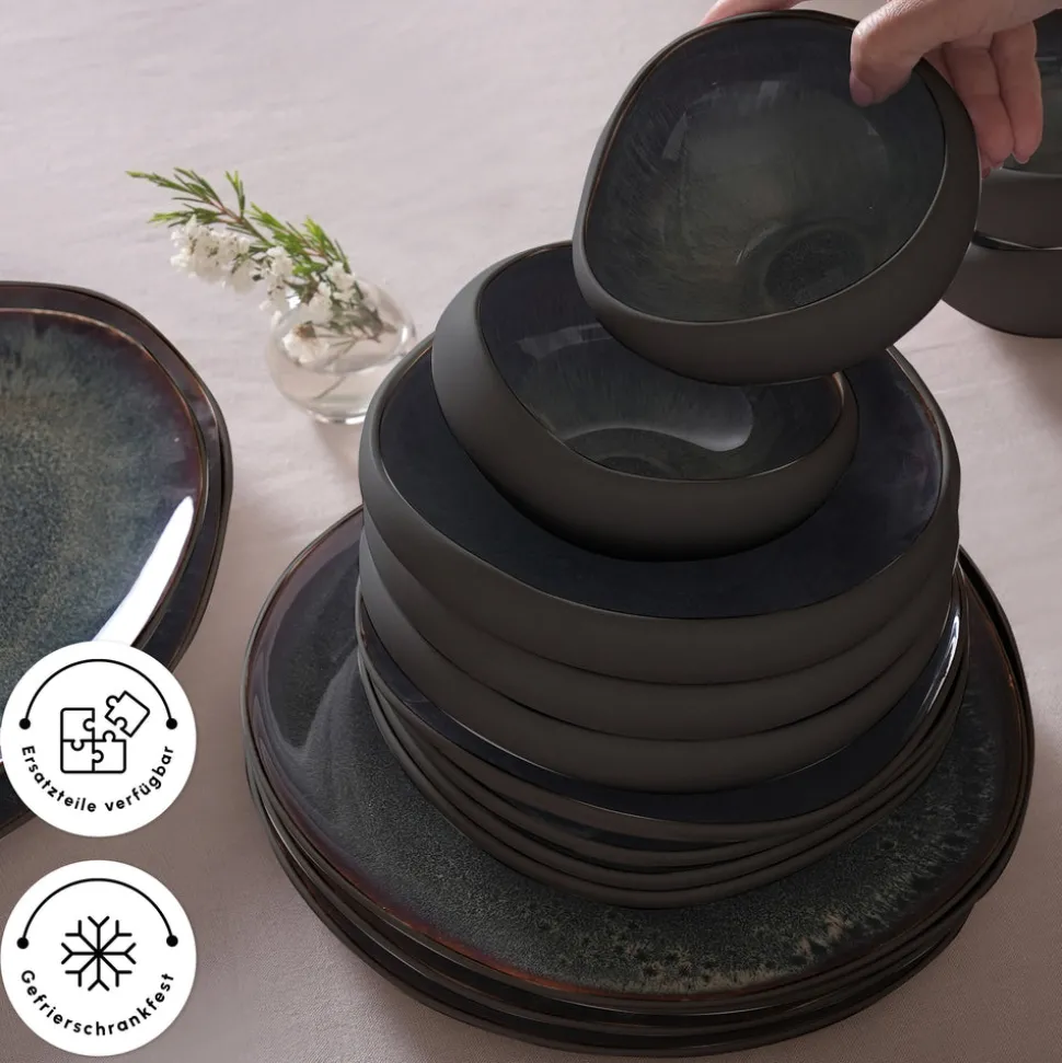 Karaca Earth Collection Galactic 55-teiliges Tafelservice für 12 Personen – Schwarz