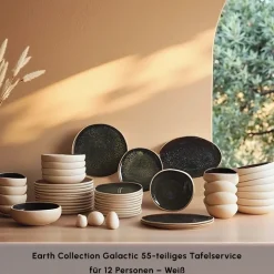 Karaca Earth Collection Galactic 55-teiliges Tafelservice für 12 Personen – Weiß