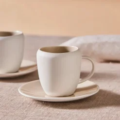 Karaca Earth Collection New Cupid Reactive Glaze Espresso Türkischer Kaffeetassen-Set, 90 ml, Für 1 Person, Beige-Weiß