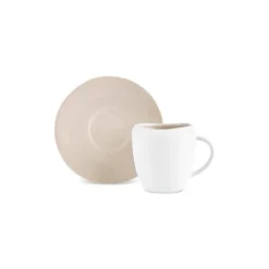 Karaca Earth Collection New Cupid Reactive Glaze Espresso Türkischer Kaffeetassen-Set, 90 ml, Für 1 Person, Beige-Weiß
