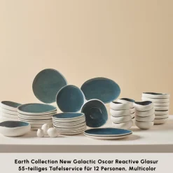 Karaca Earth Collection New Galactic Oscar Reactive Glaze 55-teiliges Tafelset für 12 Personen, Multi