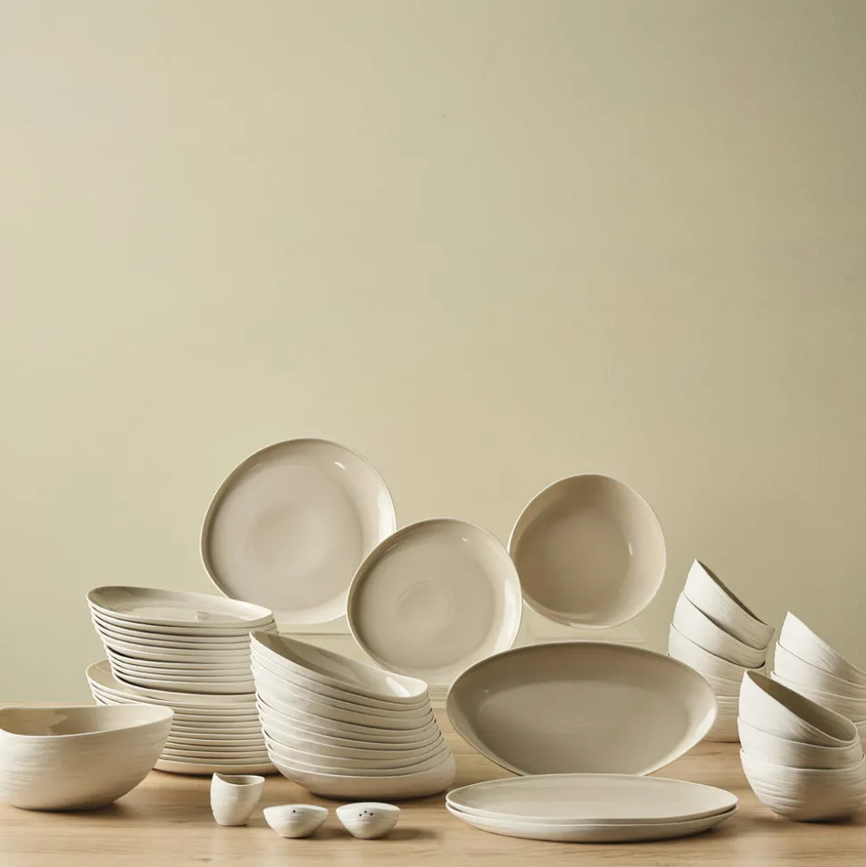 Karaca Earth Collection Rise 55-teiliges Tafelservice für 12 Personen, Cream