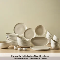 Karaca Earth Collection Rise 55-teiliges Tafelservice für 12 Personen, Cream