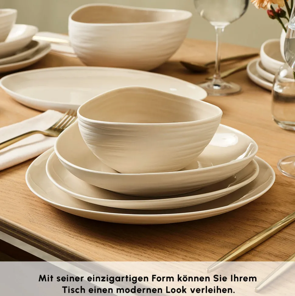 Karaca Earth Collection Rise 55-teiliges Tafelservice für 12 Personen, Cream