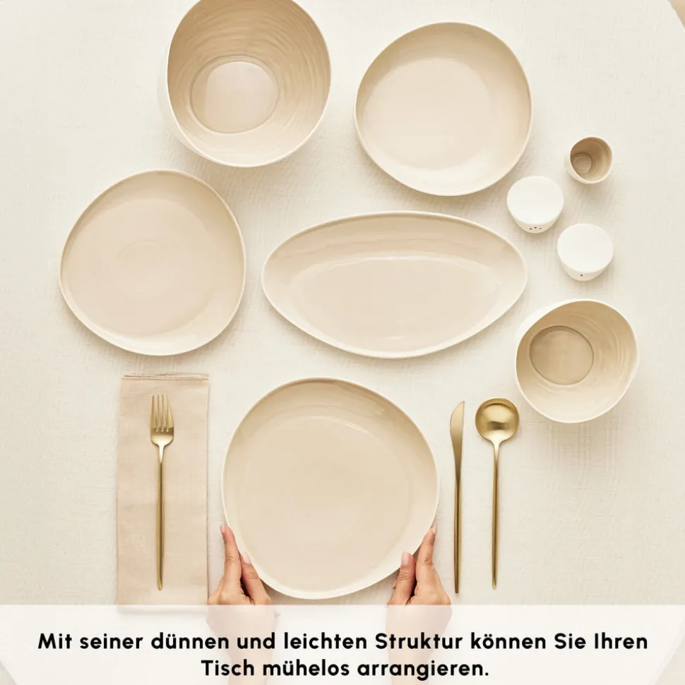 Karaca Earth Collection Rise 55-teiliges Tafelservice für 12 Personen, Cream