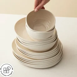 Karaca Earth Collection Rise 55-teiliges Tafelservice für 12 Personen, Cream