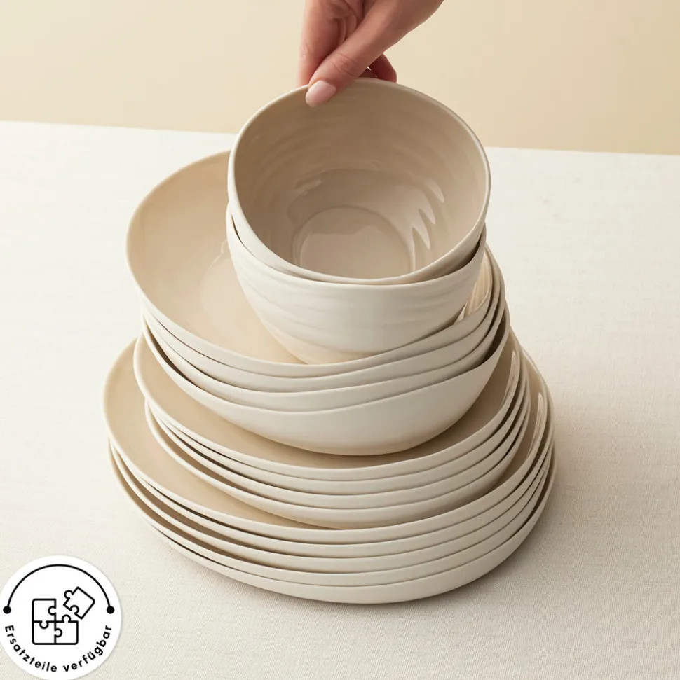 Karaca Earth Collection Rise 55-teiliges Tafelservice für 12 Personen, Cream
