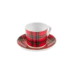 Karaca Ekose V2 4-teiliges Bone China Espresso Türkisch-Kaffeetassen-Set für 2 Personen, 80 ml, Rot