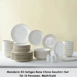 Karaca Elegance Bone Mandarin 53-teiliges Tafelservice für 12 Personen Gold