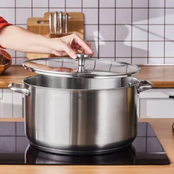 Karaca Elite Edelstahl-Induktions-Kochtopf mit Deckel, 34 cm, Silber