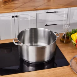 Karaca Elite Edelstahl-Induktions-Kochtopf mit Deckel, 34 cm, Silber