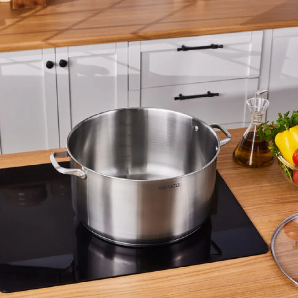 Karaca Elite Edelstahl-Induktions-Kochtopf mit Deckel, 34 cm, Silber